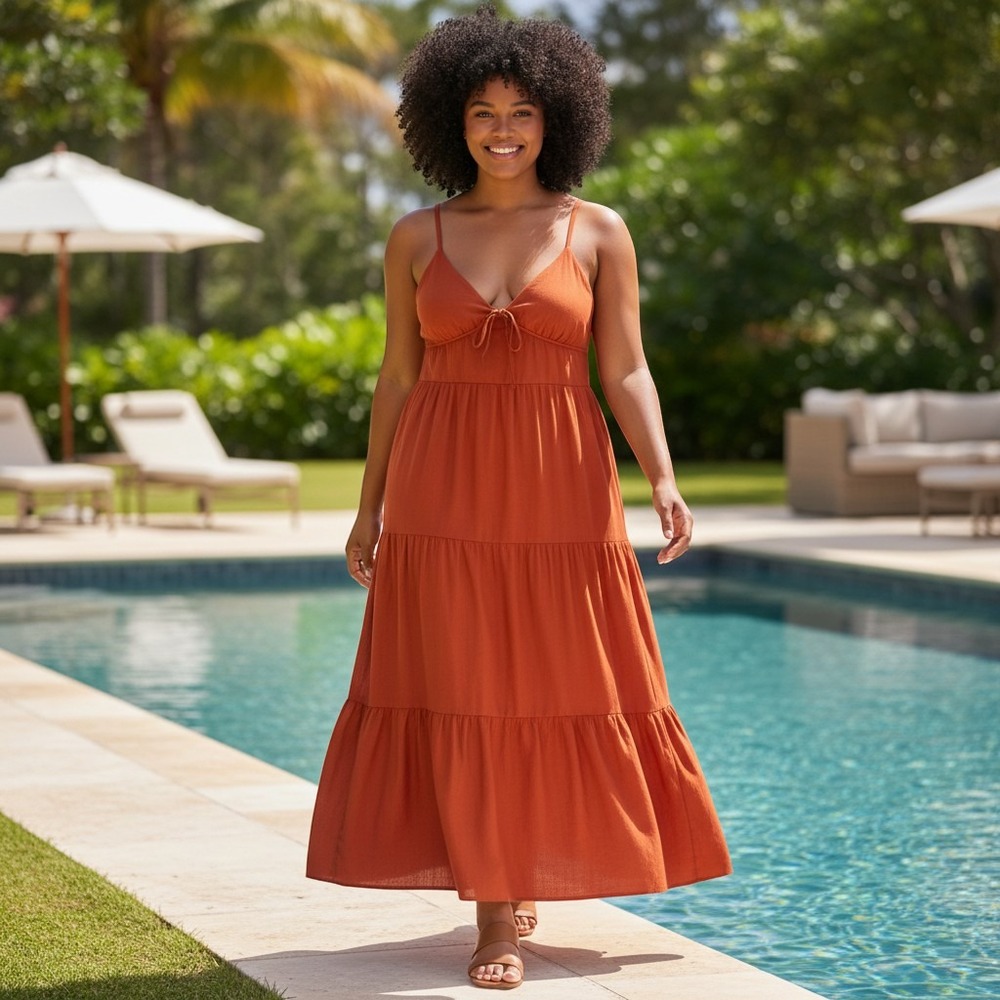 Orange Spaghetti Strap Tiered Maxi Dress,‎ Festival, Summer Dress, Resortwear